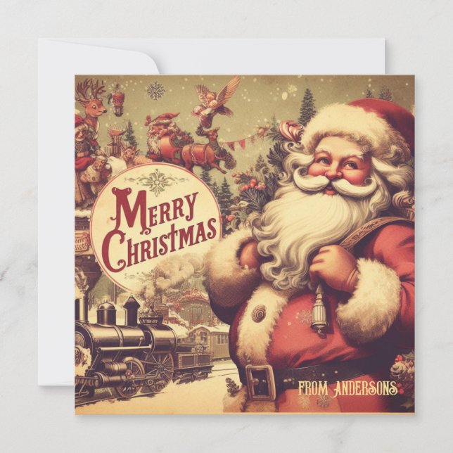 Unique vintage retro illustration Santa Claus Holiday Card (Front)