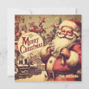 Unique vintage retro illustration Santa Claus Holiday Card
