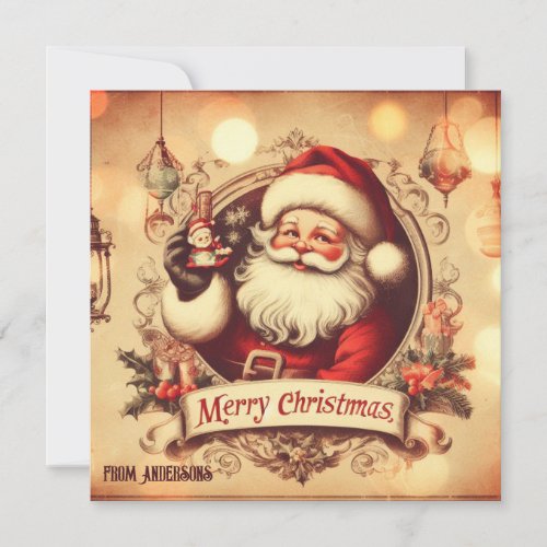Unique vintage retro illustration Santa Claus Holiday Card