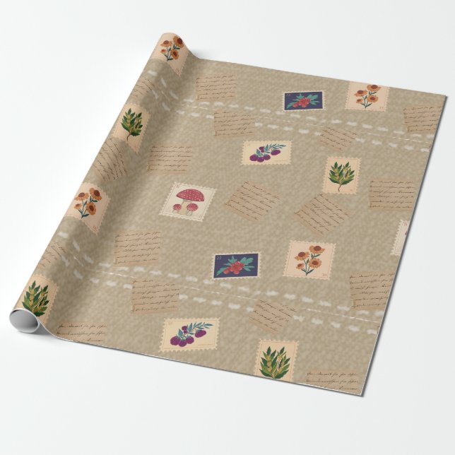 Unique Vintage Retro Stamps Wrapping Paper (Unrolled)