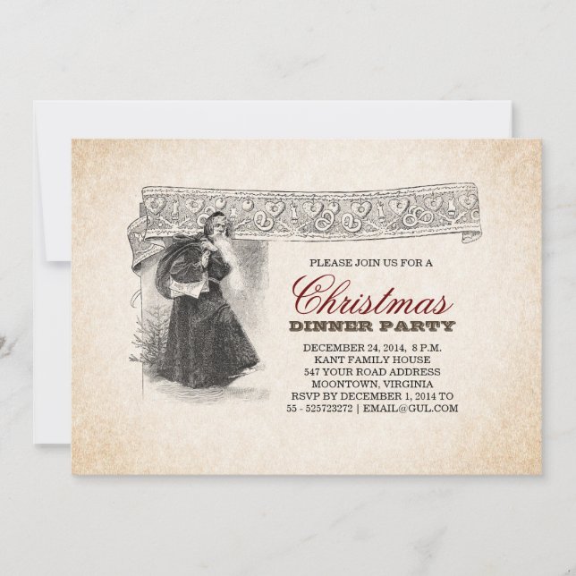 unique vintage Santa christmas party invitations (Front)
