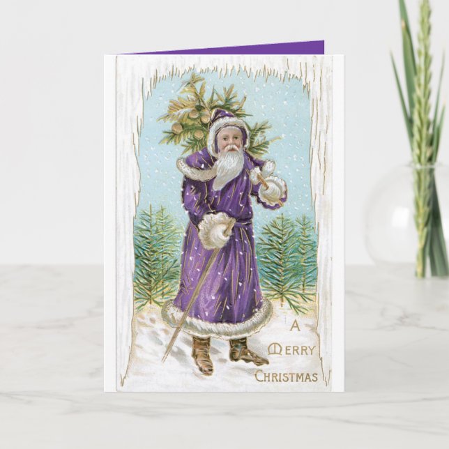 Unique vintage Santa in Purple!  Christmas Card (Front)