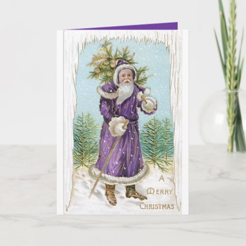 Unique vintage Santa in Purple  Christmas Card