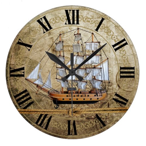 Unique Vintage Ship Design with Knotted Rope Large Clock