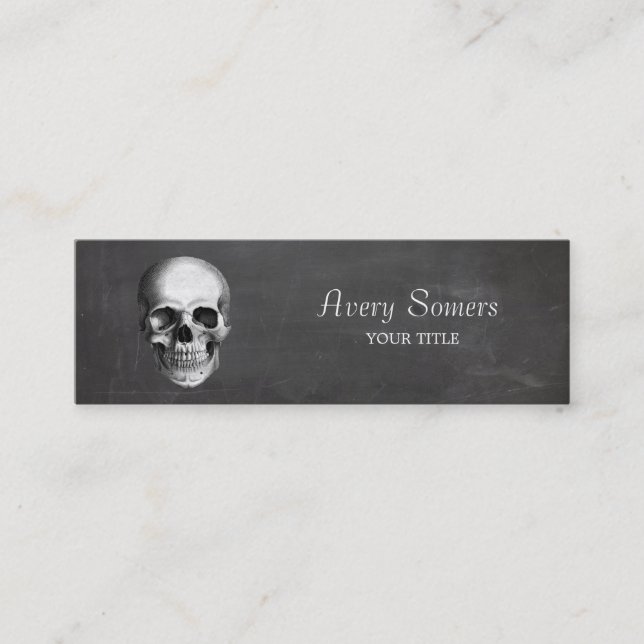 Unique Vintage Skull Etching Grungy Mini Business Card (Front)