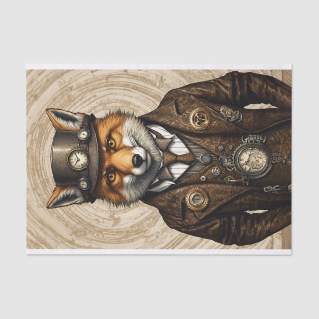 Unique Vintage Steampunk Fox Art Tissue Paper (Front)