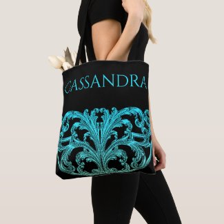 Unique Vintage Swirl Ombre Blue Personalized Tote Bag