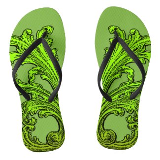 Unique Vintage Swirl Ombre Green Design Flip Flops
