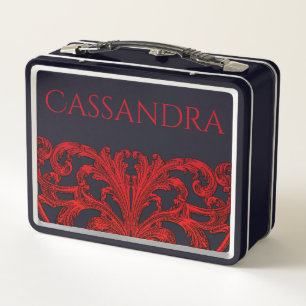 Unique Vintage Swirl Ombre Red Personalized Metal Lunch Box