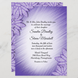 Unique Violet Hue Floral Accent Wedding Invitation