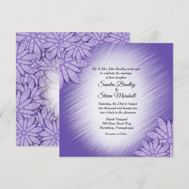 Unique Violet Hue Floral Accent Wedding Invitation (Front/Back)