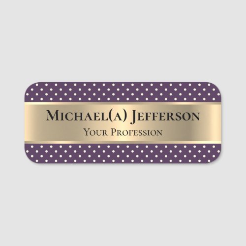 Unique Violet Purple White Polka Dot  Luxury Gold Name Tag