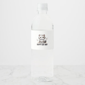 Unique Water Bottles with Cute Cat Designs Bottle Label