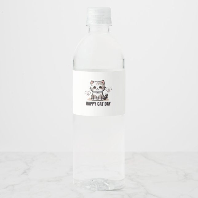 Unique Water Bottles with Cute Cat Designs Bottle Label (Front)