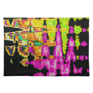 Unique Watercolor Artwork: Purple, Black, and Lime Cloth Placemat