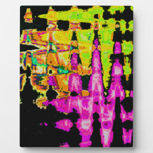 Unique Watercolor Artwork: Purple, Black, and Lime Plaque