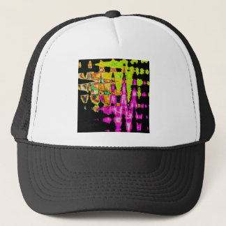 Unique Watercolor Artwork: Purple, Black, and Lime Trucker Hat