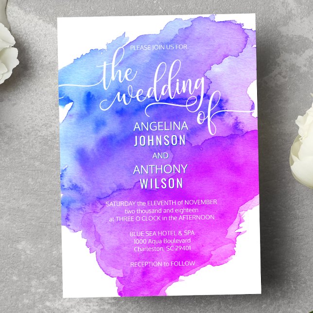 Unique Watercolor Blue Purple Wedding Invitations (Creator Uploaded)