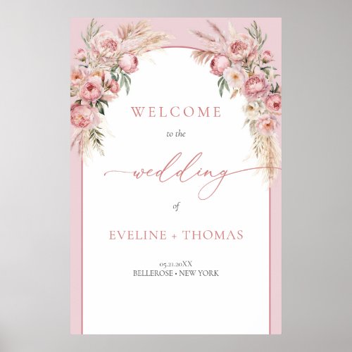 Unique watercolor blush peonies pampas Welcome Poster