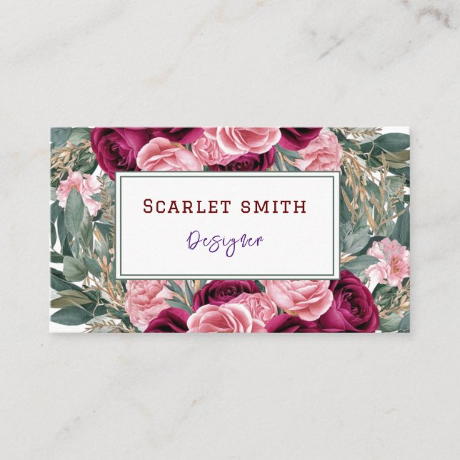 Unique watercolor botanical trendy rustic flowers2 business card (Front)