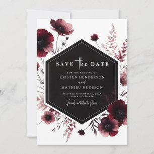 Unique Watercolor Burgundy Wedding Save The Date