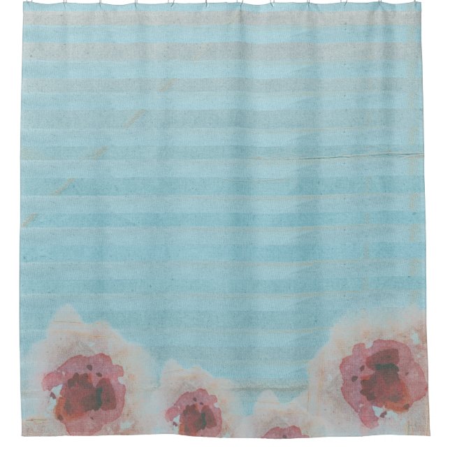 Unique Watercolor Floral & Striped Bohemian Print Shower Curtain (Front)