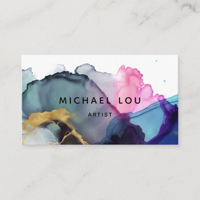 Unique Watercolor Gold Modern Business Card (Front)