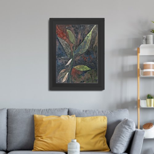 Unique Watercolor Greenery Leaves Abstract Framed Art