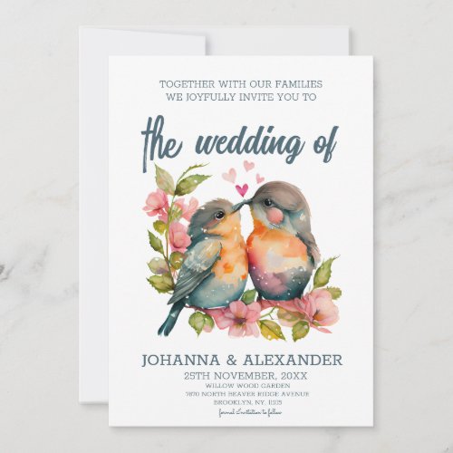 Unique Watercolor Lovebirds Wedding Invitation 