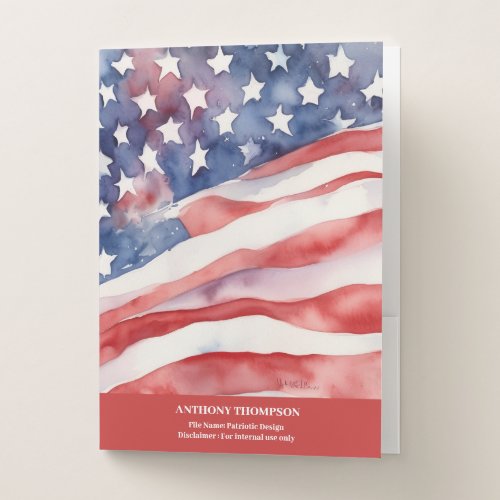 Unique Watercolor Patriotic American Flag  Pocket Folder