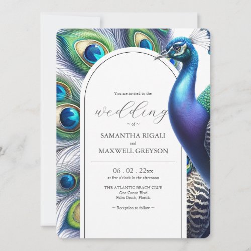 Unique Watercolor Peacock Wedding Invitations