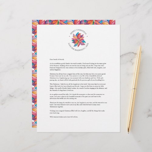 Unique Watercolor Poinsettia Christmas Letter Letterhead