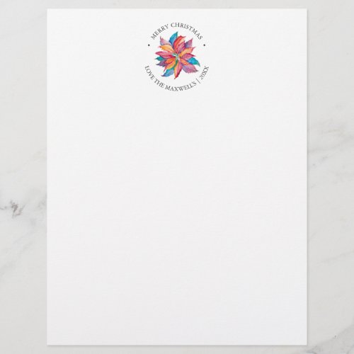 Unique Watercolor Poinsettia Christmas Letterhead