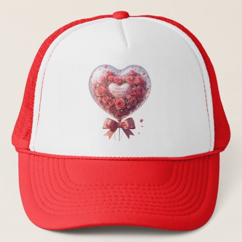 Unique watercolor red roses heart_shaped balloon trucker hat