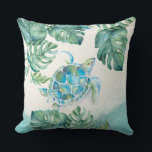 Unique Watercolor Sea Turtle on Palm Leaves Throw Pillow<br><div class="desc">My tropical island style watercolor throw pillow is perfect for your beach cottage home. It features my hand painted turquoise blue green sea turtle and monstera palm leaves. Key West Florida style artwork created by Victoria Rigali Designs. Perfect for as a realtor gift or housewarming gift for your Florida home....</div>