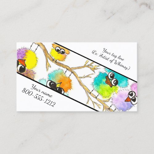 Unique Watercolor Whimsical Birds Business Card