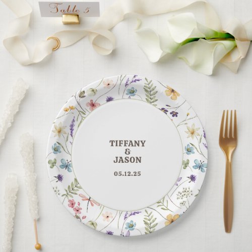 Unique Watercolor Wildflower Wedding  Paper Plates