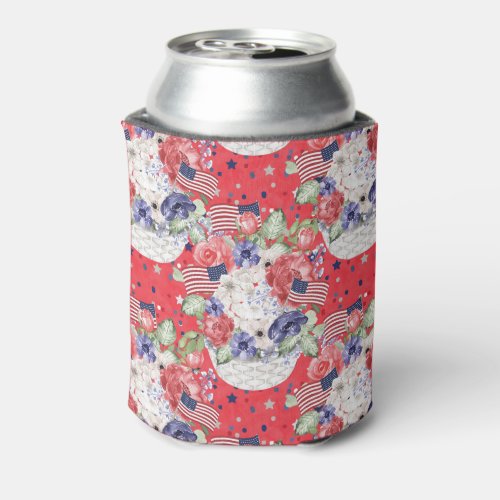 Unique watercolour floral pattern  the USA flag  Can Cooler