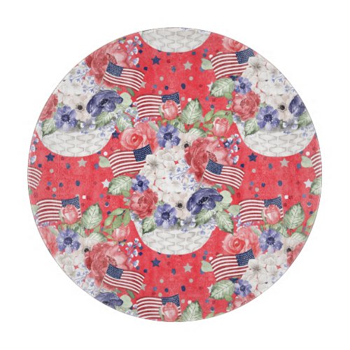 Unique watercolour floral pattern  the USA flag  Cutting Board