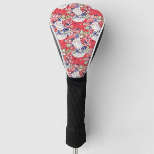 Unique watercolour floral pattern  the USA flag  Golf Head Cover