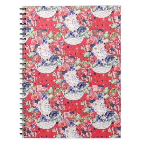 Unique watercolour floral pattern  the USA flag  Notebook