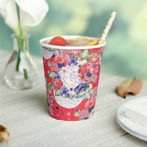 Unique watercolour floral pattern  the USA flag  Paper Cups