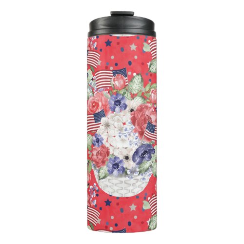 Unique watercolour floral pattern  the USA flag  Thermal Tumbler