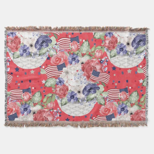 Unique watercolour floral pattern  the USA flag  Throw Blanket