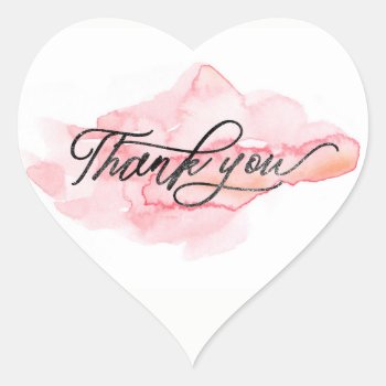 ★ Unique Watercolour Pink Modern Thank You Heart Sticker by laurapapers at Zazzle