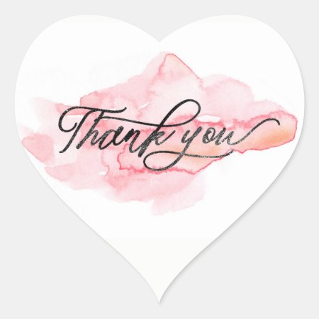 ★ Unique Watercolour Pink Modern Thank You Heart Sticker