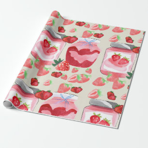 Unique Watercolour Red Strawberry Jam Wrapping Paper