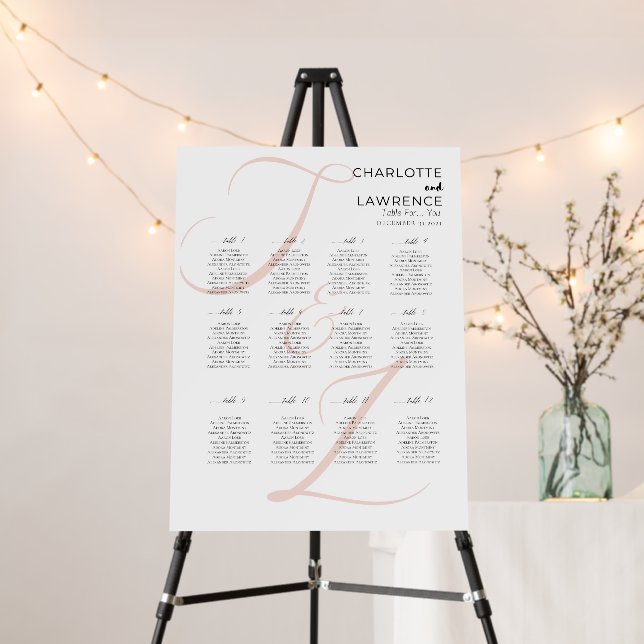 Unique Wedding 12 Table Seating Chart Foam Board (In Situ (Stand))