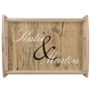 Unique Wedding Couples Rustic Wood Photo Nature Serving Tray