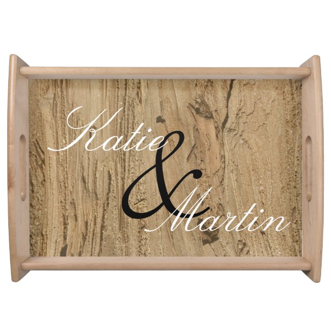 Unique Wedding Couples Rustic Wood Photo Nature Serving Tray (Front)